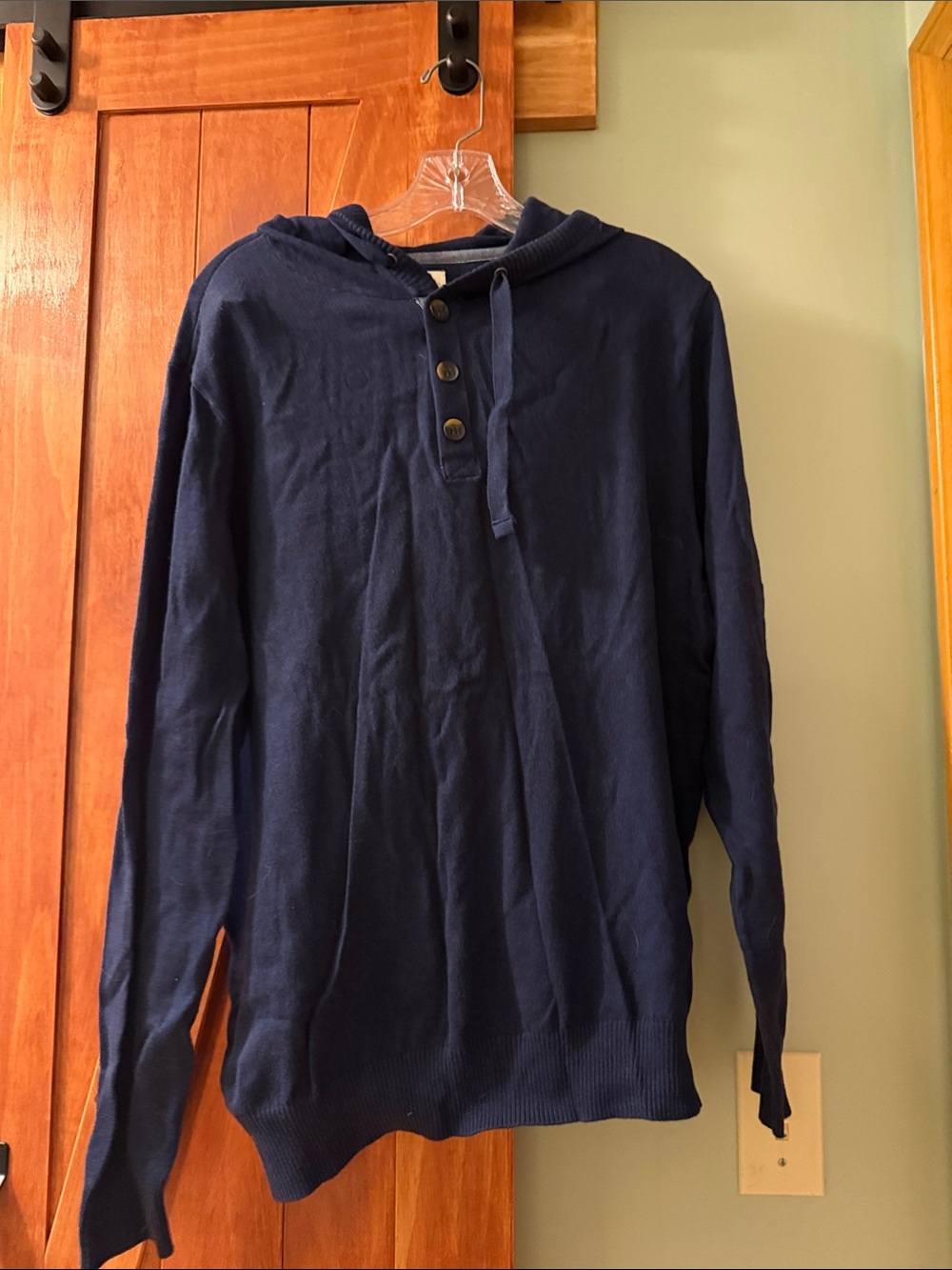 Men's Navy Hooded Henley Pullover Sweatshirt